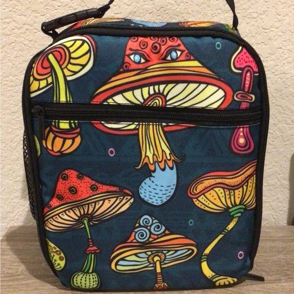 Reusable Insulated Lunch Bag GROOVY MUSHROOM Design 10”x8” NEW - Picture 1 of 9